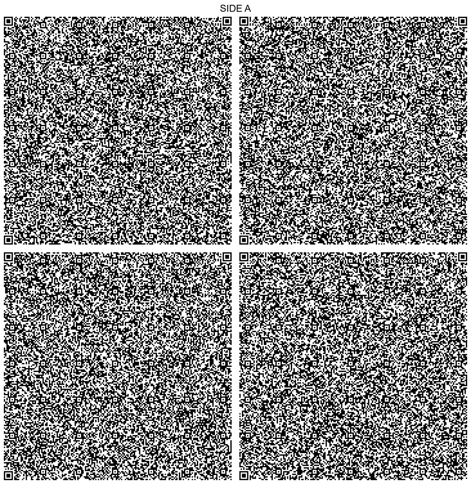 Side A. Four of the eight QR codes that carried the song, and the watermark inside it